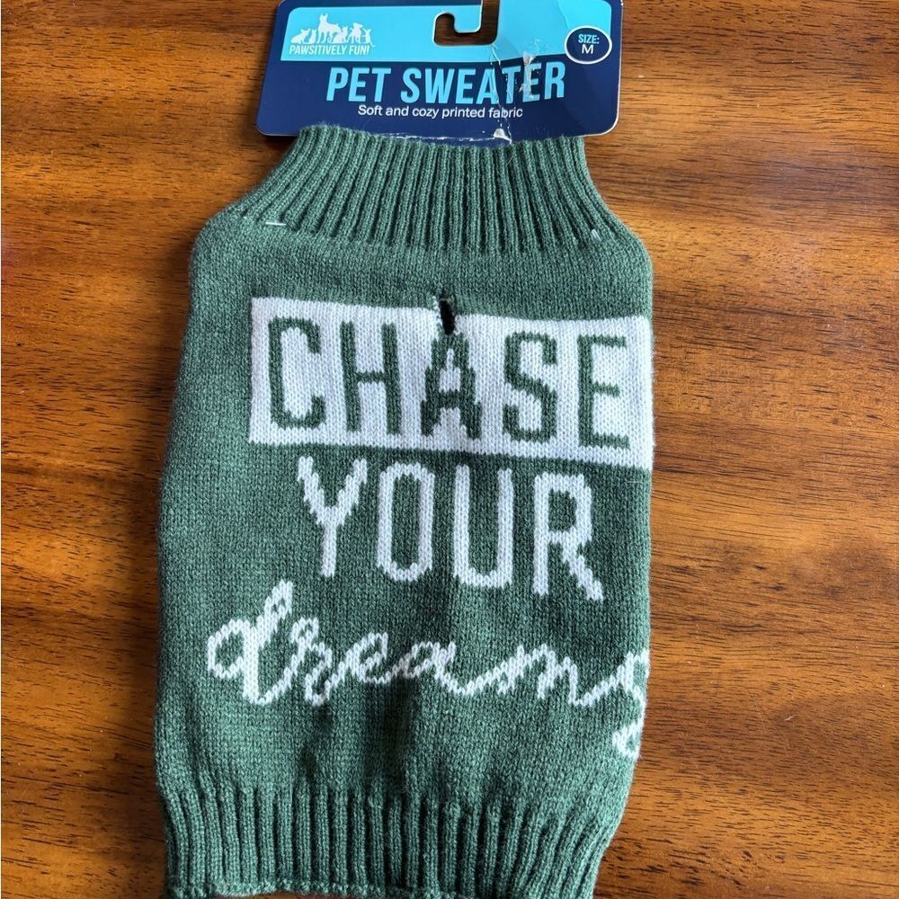 Green Pet Sweater with Inspirational Text